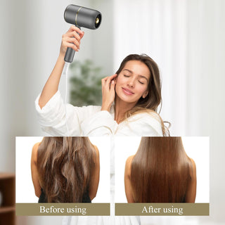 Secador De Pelo Iónico Profesional, Secador De Pelo De Viaje Plegable De 2000 W, 3 Temperaturas/2 Velocidades. Secador De Pelo De Salón Con Boquilla De Peinado (Oro Gris)
