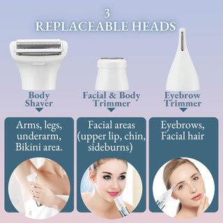 Barberboss Maquinilla De Afeitar Eléctrica 3 En 1 Para Mujer, Afeitadora Eléctrica Para Mujer, Indolora, Portátil, Recargable, Afeitadora Facial, Brazo, Pierna, Axila Y Bikini QR-8082
