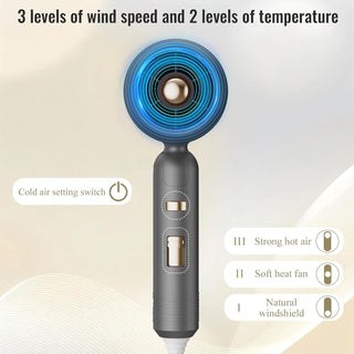 Secador De Pelo Iónico Profesional, Secador De Pelo De Viaje Plegable De 2000 W, 3 Temperaturas/2 Velocidades. Secador De Pelo De Salón Con Boquilla De Peinado (Oro Gris)