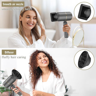 Secador De Pelo Iónico Profesional, Secador De Pelo De Viaje Plegable De 2000 W, 3 Temperaturas/2 Velocidades. Secador De Pelo De Salón Con Boquilla De Peinado (Oro Gris)