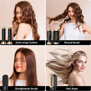 6 En 1 Cepillo Secador De Pelo, Cepillo De Aire Caliente Secador Moldeador Alisador Set 6 Cabezales Intercambiables, 3 Temperaturas,Moldeador Pelo with Riza, Da Volumen, Alisa Y Seca