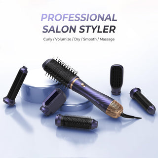6 En 1 Cepillo Secador De Pelo 1000 W, Aire Caliente Styler Con Secador De Pelo, Rizador, Cepillo Secador De Pelo Redondo, Cepillo Alisador, 3 Temperaturas Cepillo Térmico Air Styler (Azul)
