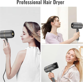 Secador De Pelo Iónico Profesional, Secador De Pelo De Viaje Plegable De 2000 W, 3 Temperaturas/2 Velocidades. Secador De Pelo De Salón Con Boquilla De Peinado (Oro Gris)